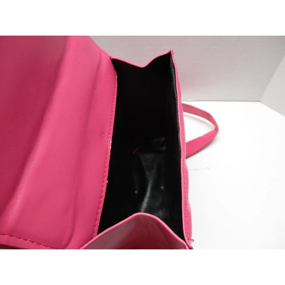 Women's Quilted Hot Pink Leather Handbag Silver Chain Shoulder Bag Magnet Close
